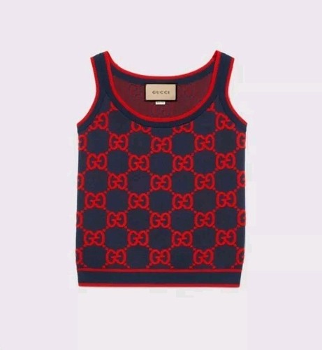 GUCCI TANK TOP SLEEVELESS KNIT SWEATER CARDIGAN GG LOGO BLUE RED