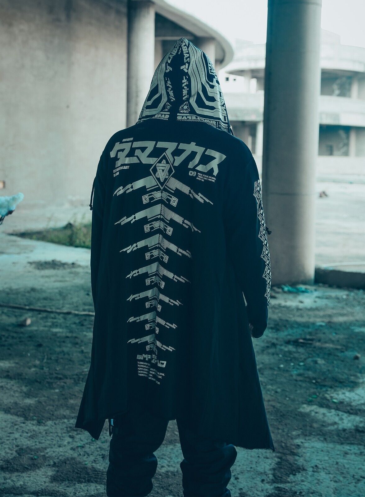 Niepce Unisex Cyber Alien Trench Coat Hooded Techwear Graphic