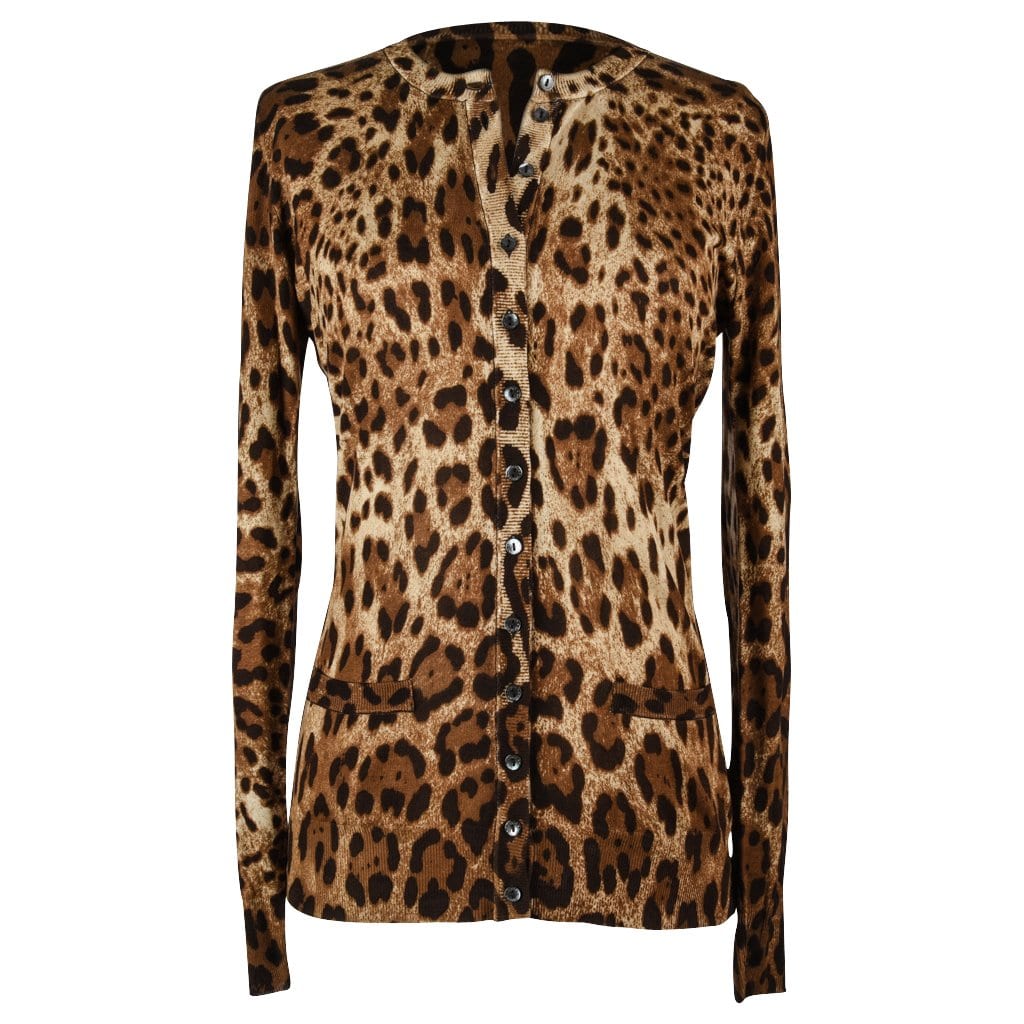 Dolce&Gabbana Sweater Leopard Silk Cardigan 46 fits 8 | Mightychic
