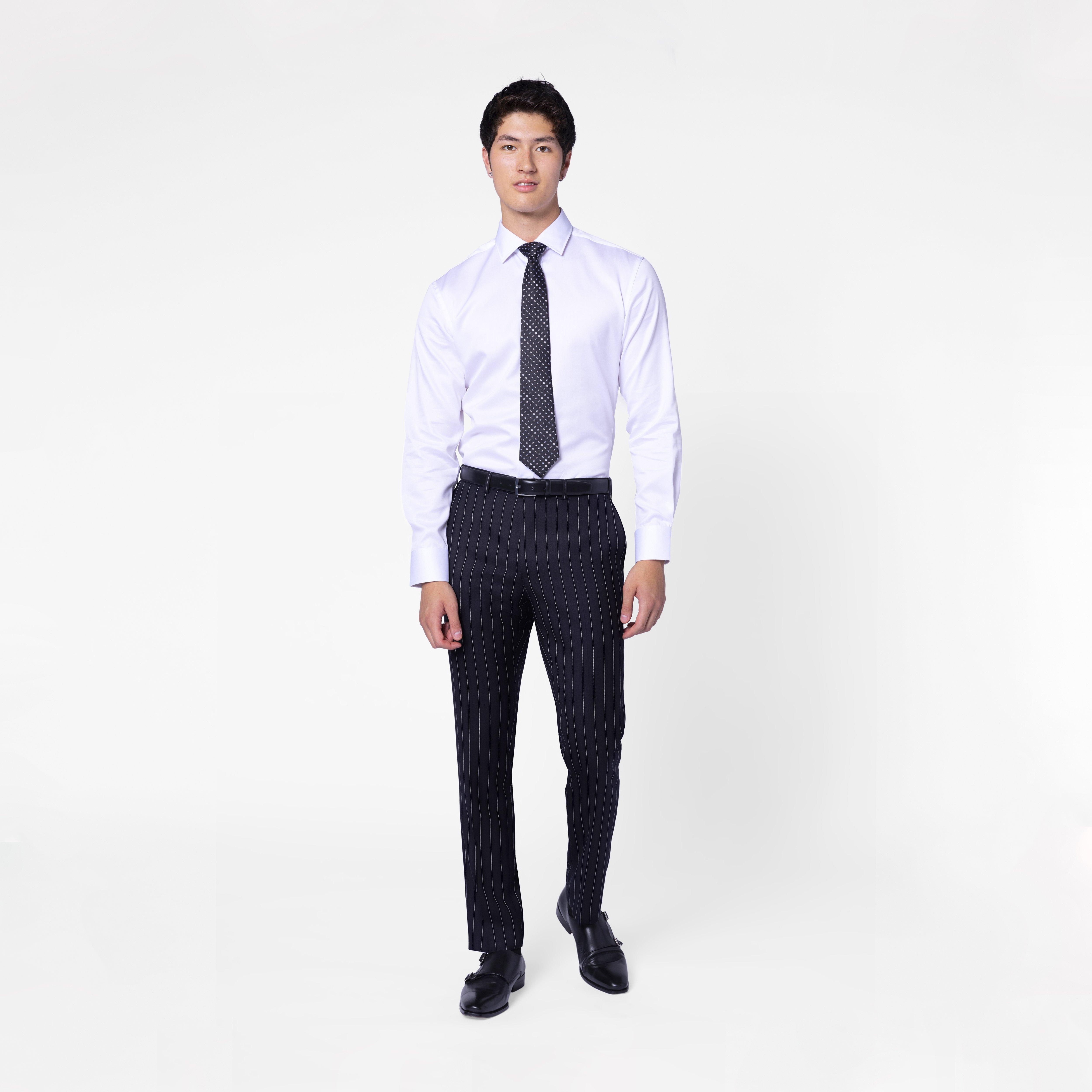 Custom Pants Made For You - Harrogate Chalk Stripe Black Pants