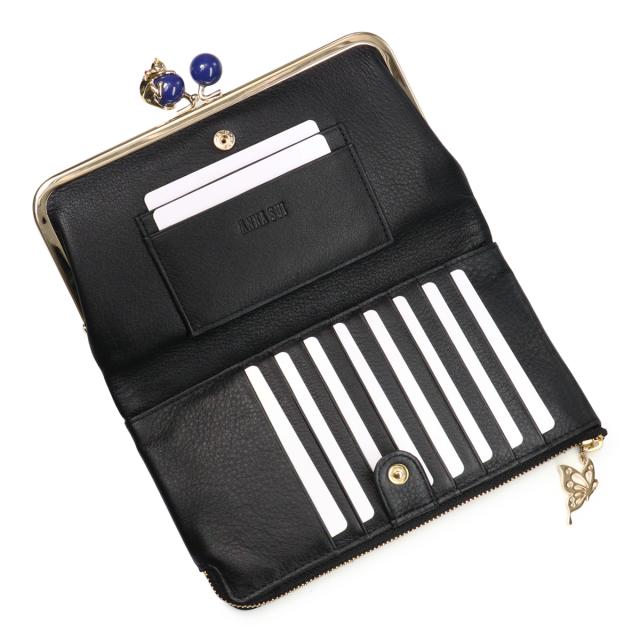 レビュー投稿で+5％還元】アナスイ 長財布 二つ折り 本革 猫 がま口