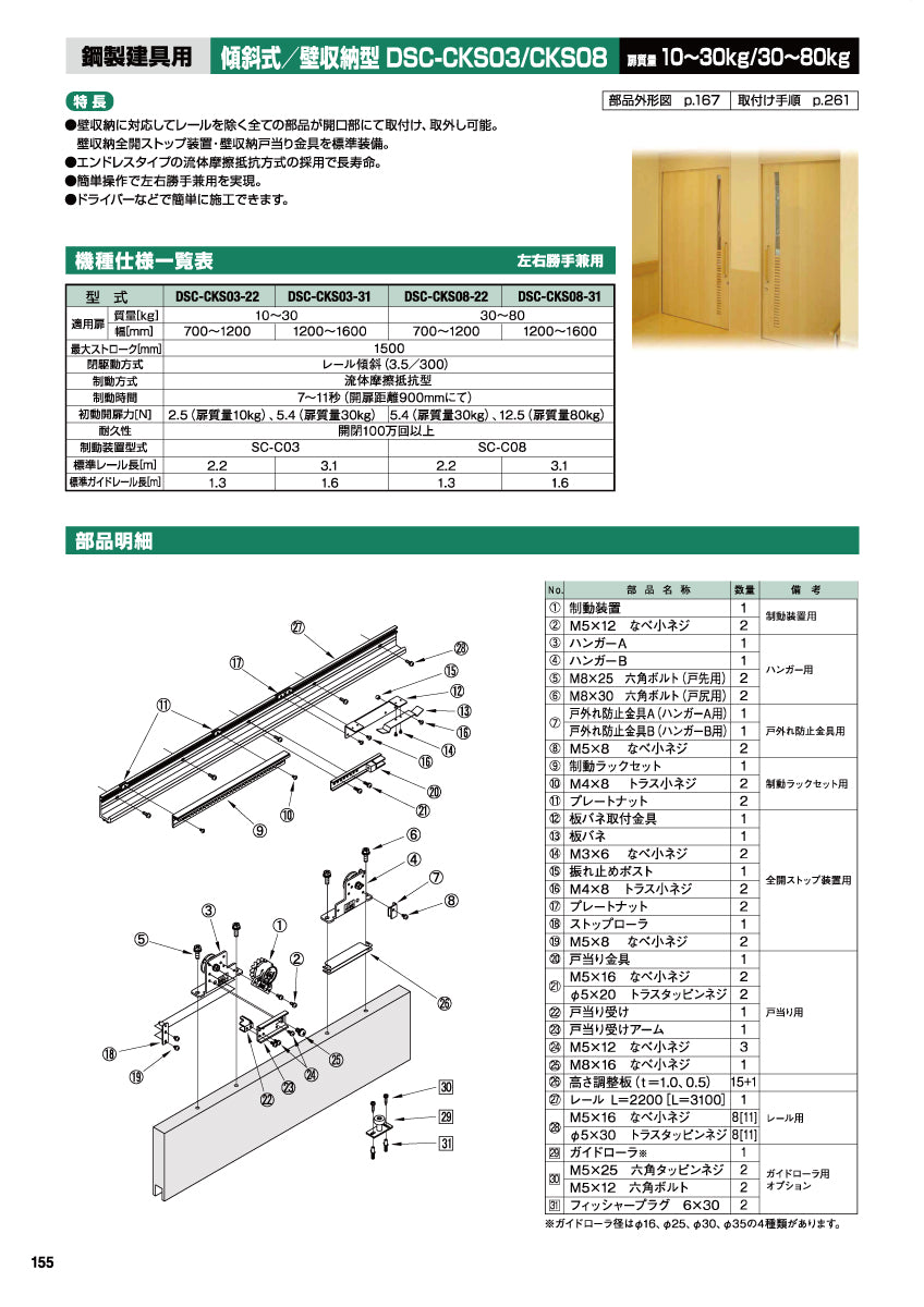 DSC-CKS03（傾斜式・鋼製建具用・壁収納型）｜スライディング
