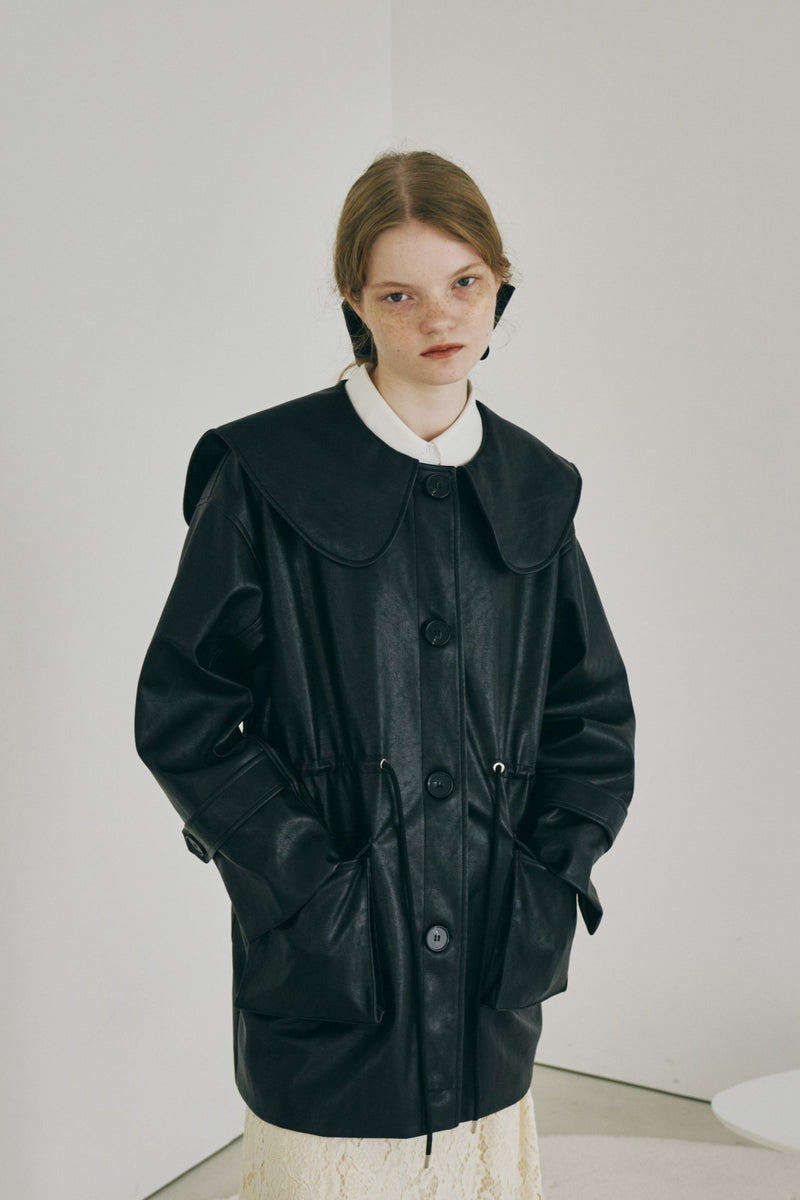 big collar vegan leather jacket – idem