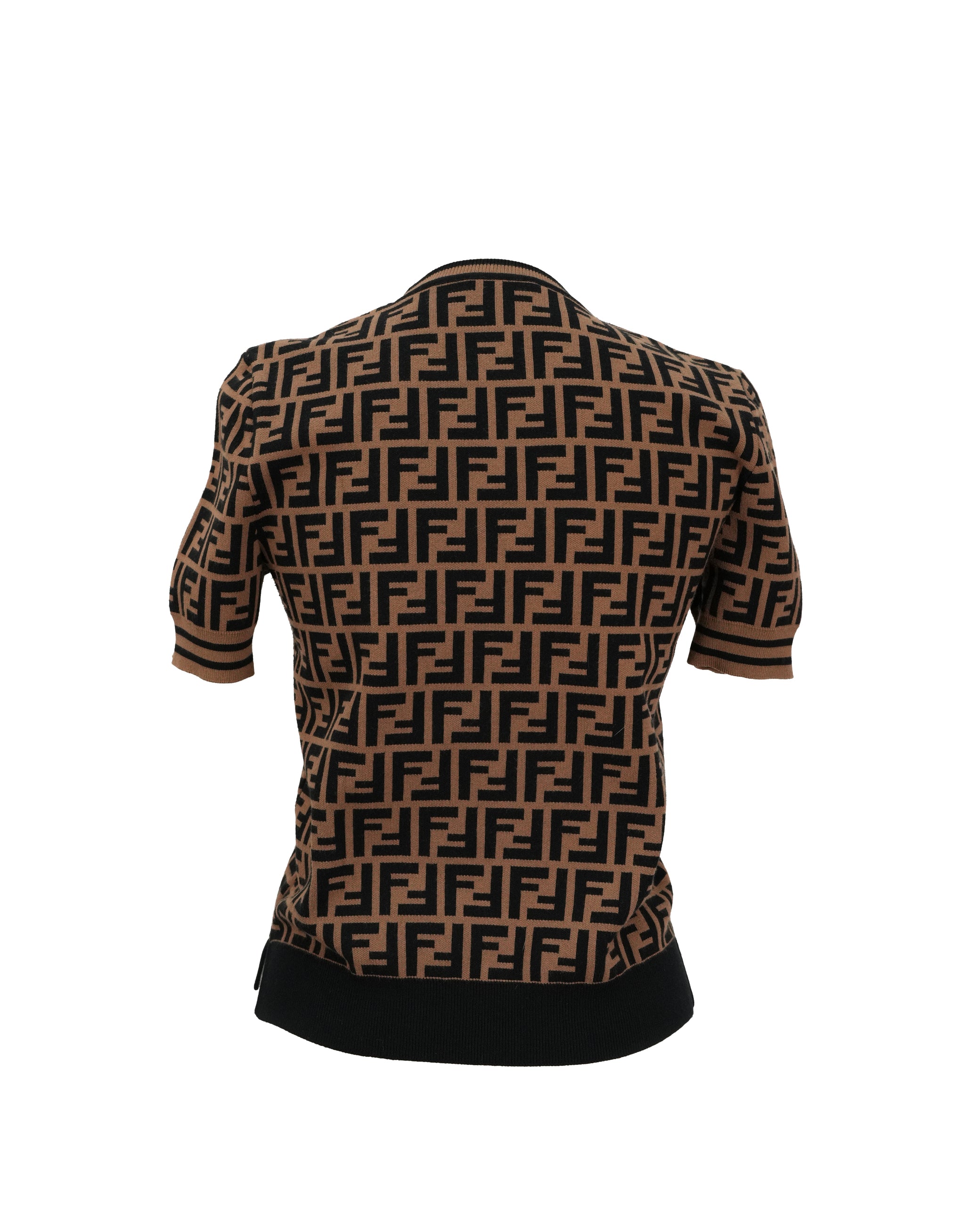 FENDI ZUCCA SHORT SLEEVE KNITWEAR SIZE 42 BROWN - IDWX