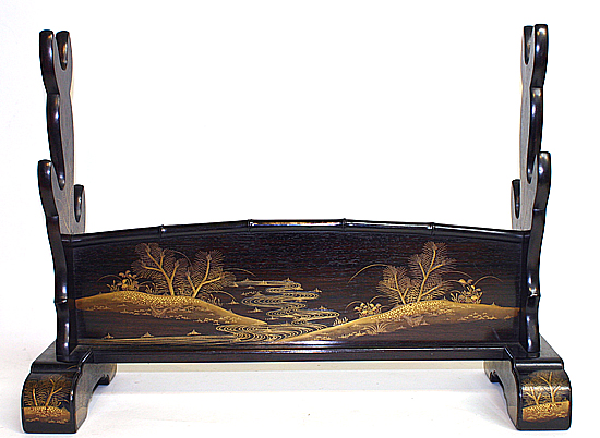 B065 紫檀若松蒔絵三本掛刀掛けShitan Katana Stand design of pine