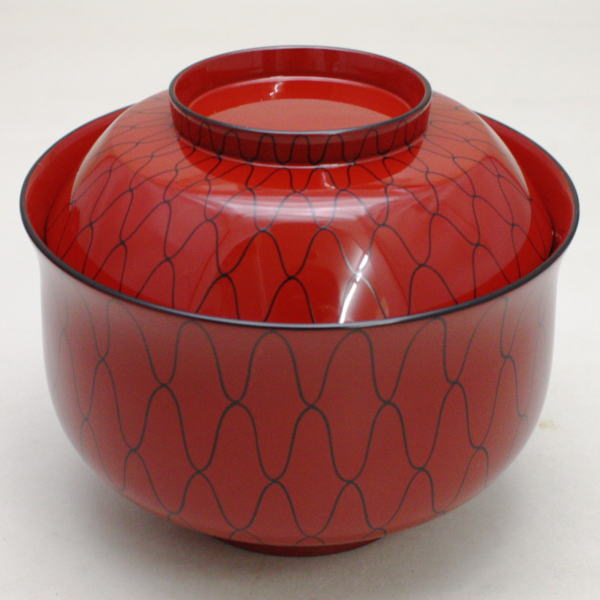 懐石道具（会席道具） 四つ椀】 坪椀（煮物椀） 朱塗り 黒網目 5客