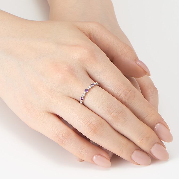 Color Milgrain]Ptアメジスト/ダイヤモンド/リング(プラチナ): ICHAROI