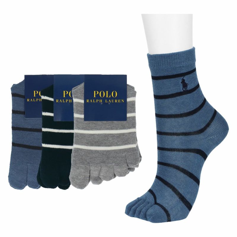 POLO RALPH LAUREN レディース ワンポイント ボーダー柄 5本指ソックス