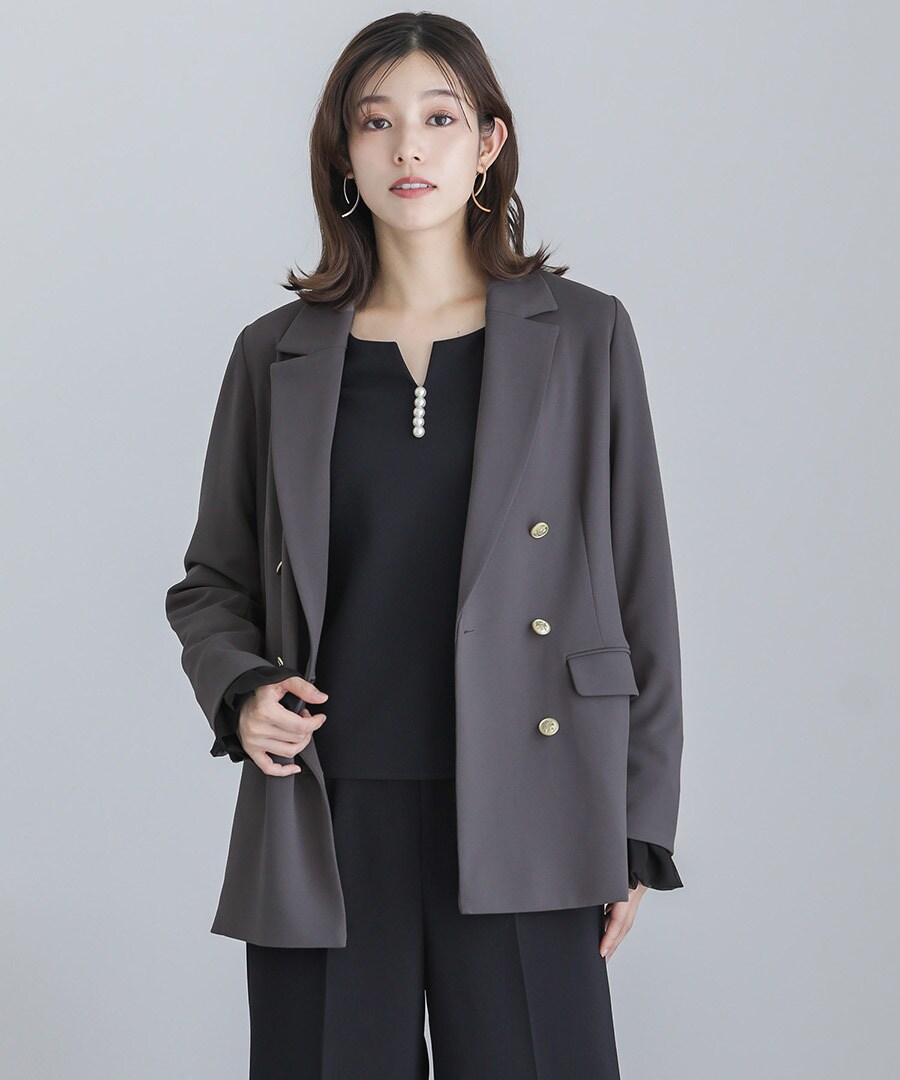 手洗いできるハイストレッチジョーゼット】金ボタンダブルジャケット