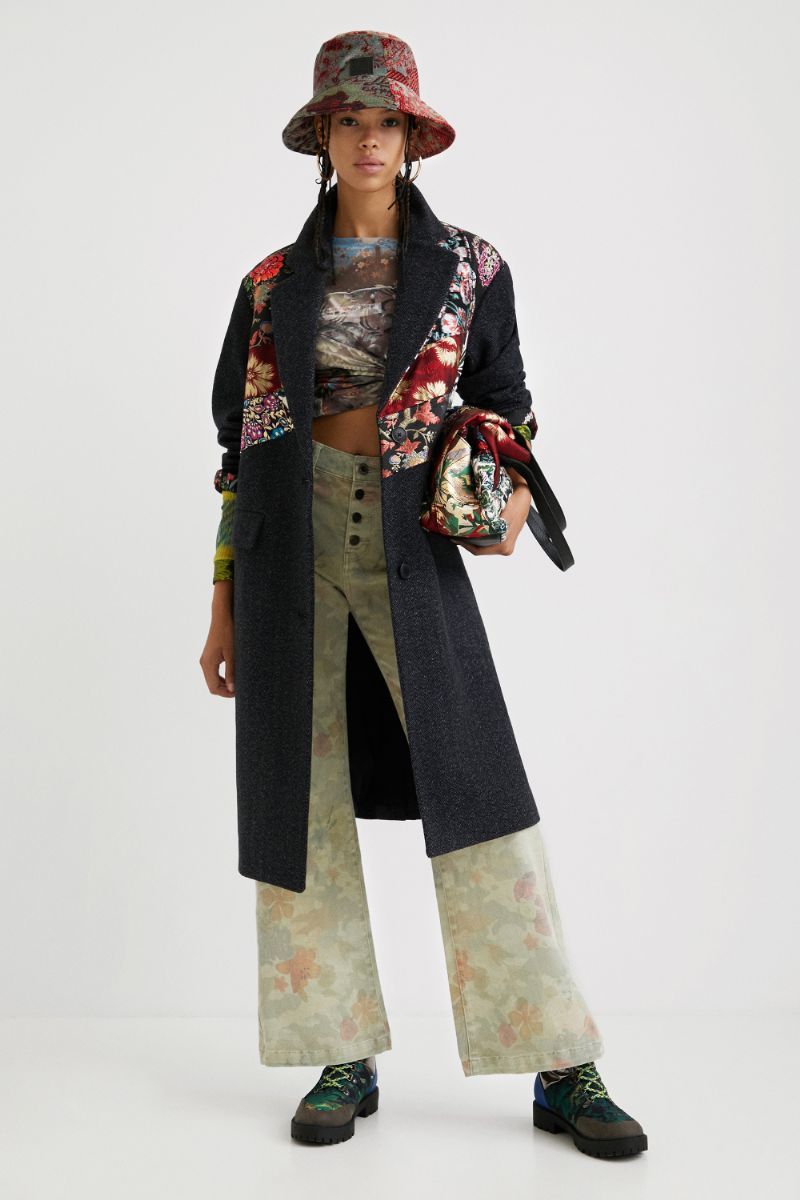 花柄パッチワークのレディースルーズファブリックコート | デシグアル