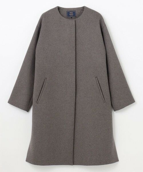 セール】 【防風裏地】ウールブレンドノーカラーコート （その他