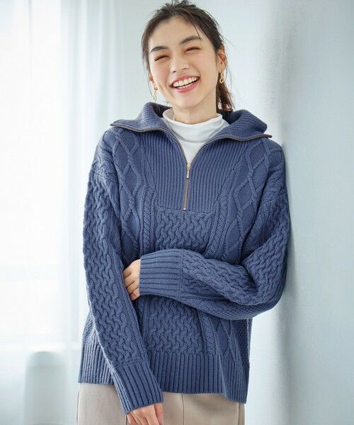 セール】 ソフトアクリルハーフジップケーブルニット （ニット
