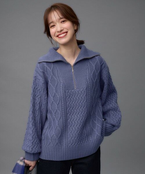 セール】 ソフトアクリルハーフジップケーブルニット （ニット