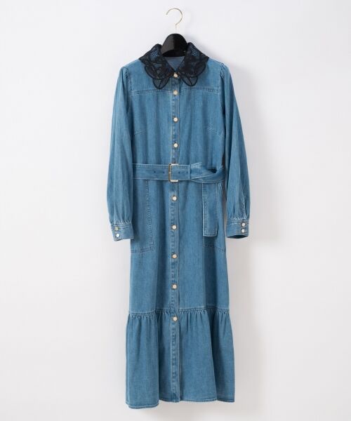 デニム刺繍衿ワンピース （ミニ丈・ひざ丈ワンピース）｜GRACE