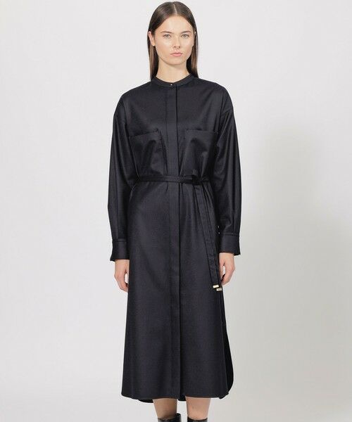 セール】 ウールフラノ シャツドレス （ロング・マキシ丈ワンピース