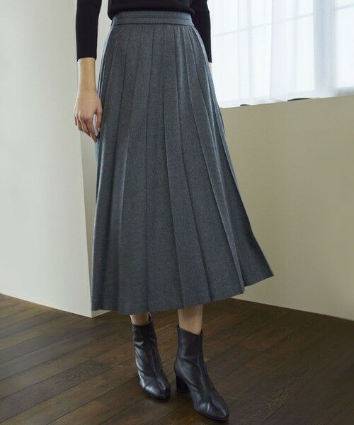 セール】 ストレッチウールフラノ プリーツスカート （ロング・マキシ