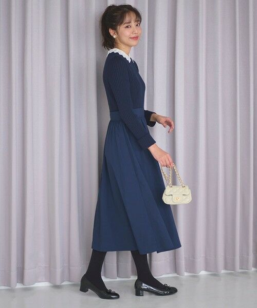 セール】 【洗える】バイカラー襟ニットドッキング ワンピース