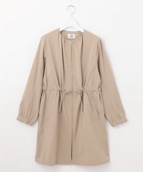 セール】 【洗える・撥水】マイクロタフタ ノーカラー ロング コート