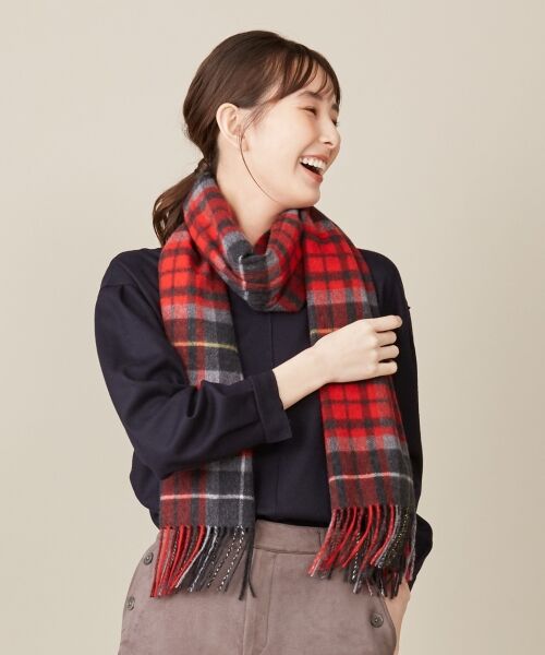セール】 ピュアカシミヤ100％ チェックマフラー （マフラー・ショール