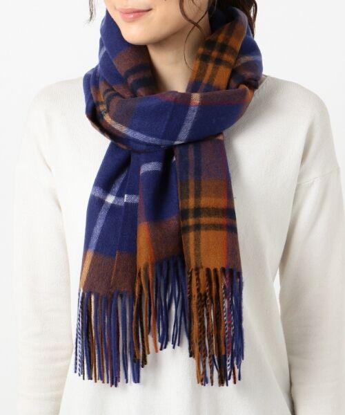 セール】 ピュアカシミヤ100％ チェックマフラー （マフラー・ショール