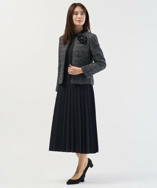 セットアップ対応】ファンシーツイード ノーカラー ジャケット （ノー