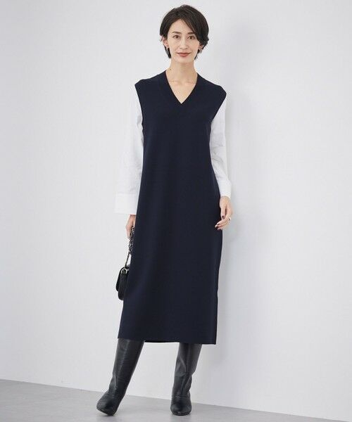 セール】 【洗える】 クロスコンビ ニットワンピース （ミニ丈・ひざ丈