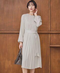 セール】 ミックス幾何柄リボン付ワンピース （ロング・マキシ丈