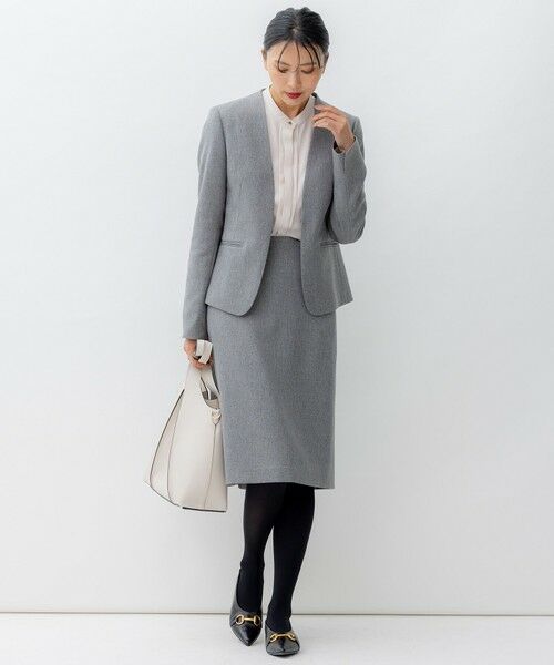 セール】 【洗える】ウールライクカルゼ ノーカラー ジャケット （ノー