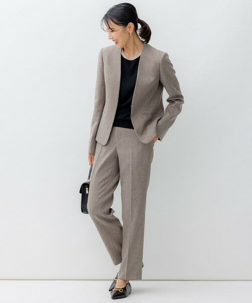 セール】 【洗える】ウールライクカルゼ ノーカラー ジャケット （ノー