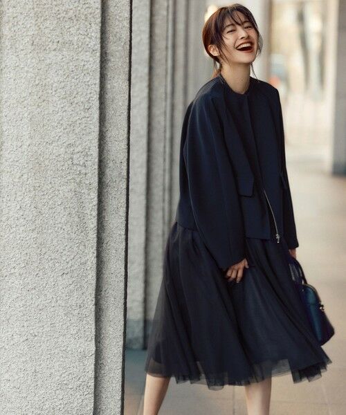 セール】 【洗える】チュールコンビ ワンピース （ロング・マキシ丈