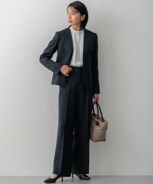 セール】 【洗える】ウールライクカルゼ ノーカラージャケット （ノー