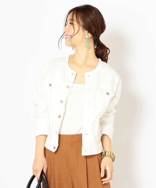 セール】 ノーカラーホワイトデニムジャケット （その他アウター