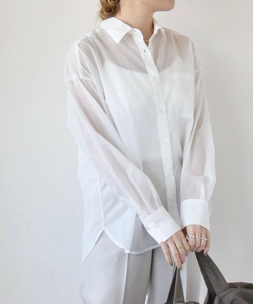 セール】 quaranciel:〈洗濯機可能〉シアー オーバー ポケット シャツ