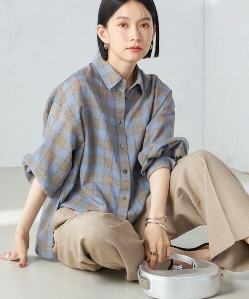 セール】 〈手洗い可能〉シアー チェック ロング スリーブ シャツ