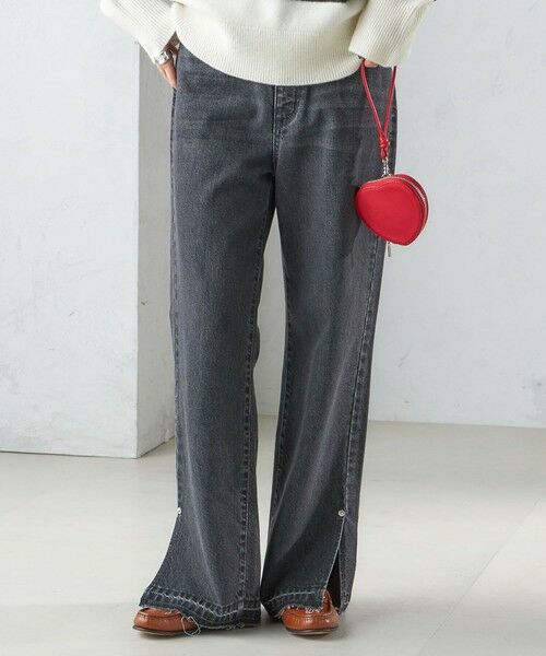 セール】 〈洗濯機可能〉サイド スリット ストレート デニム （デニム