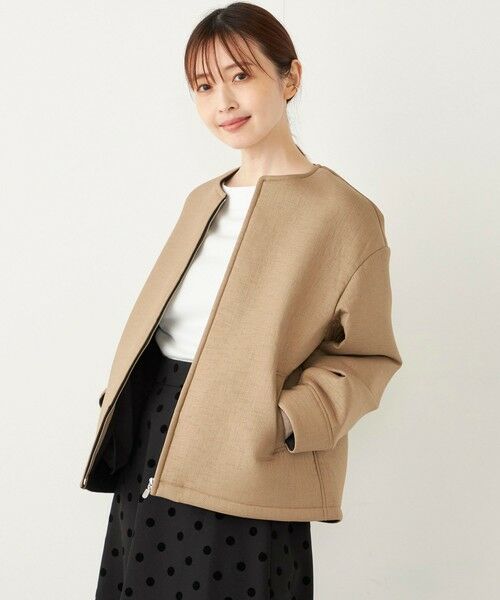 セール】 SHIPS Colors:ボンディング ノーカラー ジップ アウター