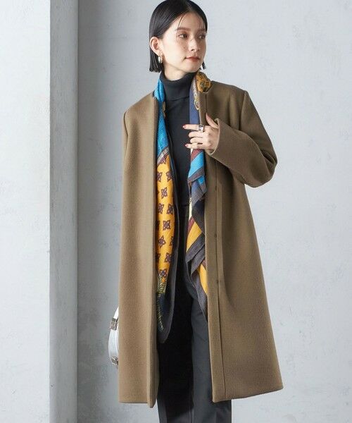 セール】 S140 シャルム ビーバー ノーカラー ロング コート （その他