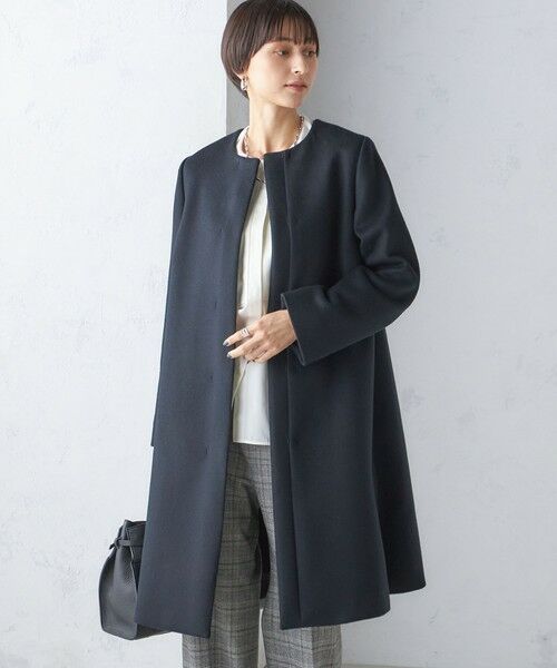 セール】 S140 シャルム ビーバー ノーカラー ロング コート （その他