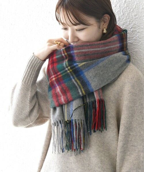 予約》TWEED MILL: チェック ウール ストール 24FW （マフラー