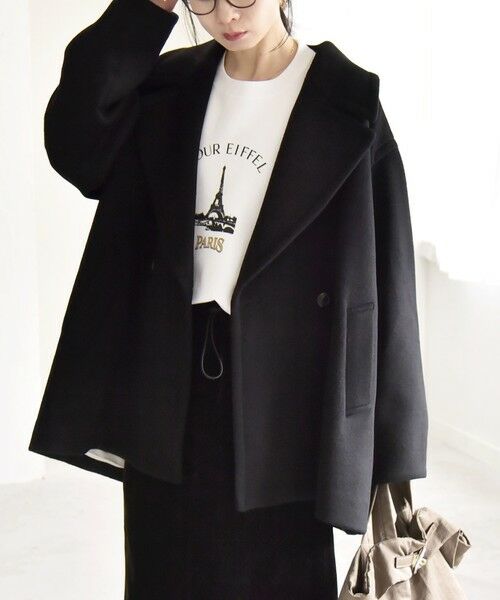 セール】 quaranciel: PURE WOOL ダブルブレスト テーラード ハーフ