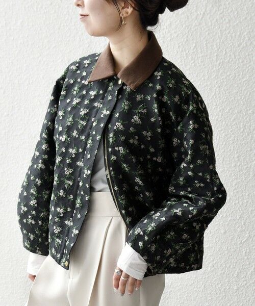 SHIPS any:〈手洗い可能〉フラワー ジャカード ジップ ブルゾン