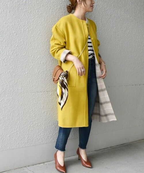 セール】 SHIPS any: リバーチェックノーカラーコート （その他