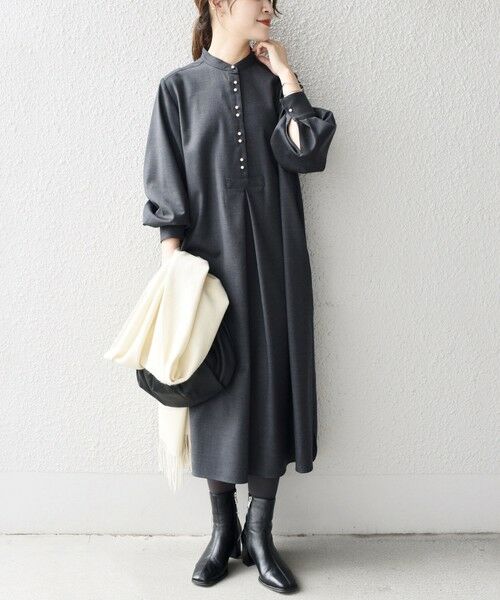 パールモチーフボタンワンピース◇ （ロング・マキシ丈ワンピース