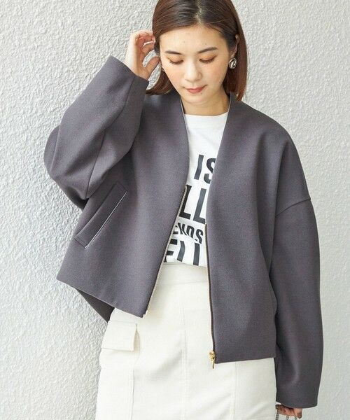 セール】 〈手洗い可能〉パイピング デザイン ジップ ブルゾン