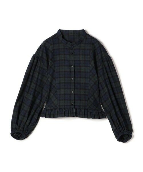 セール】 〈手洗い可能〉綿 チェック フリル ペプラム ブラウス