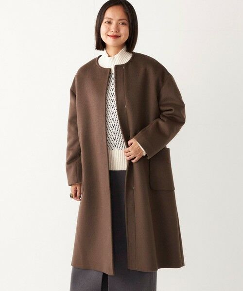 セール】 SHIPS Colors:ウール ノーカラー バック プリーツ コート