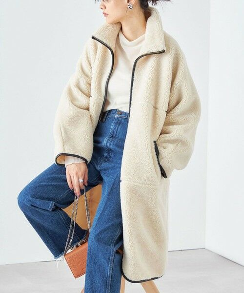 セール】 * 〈手洗い可能〉パイピング ドルマン ボア コート