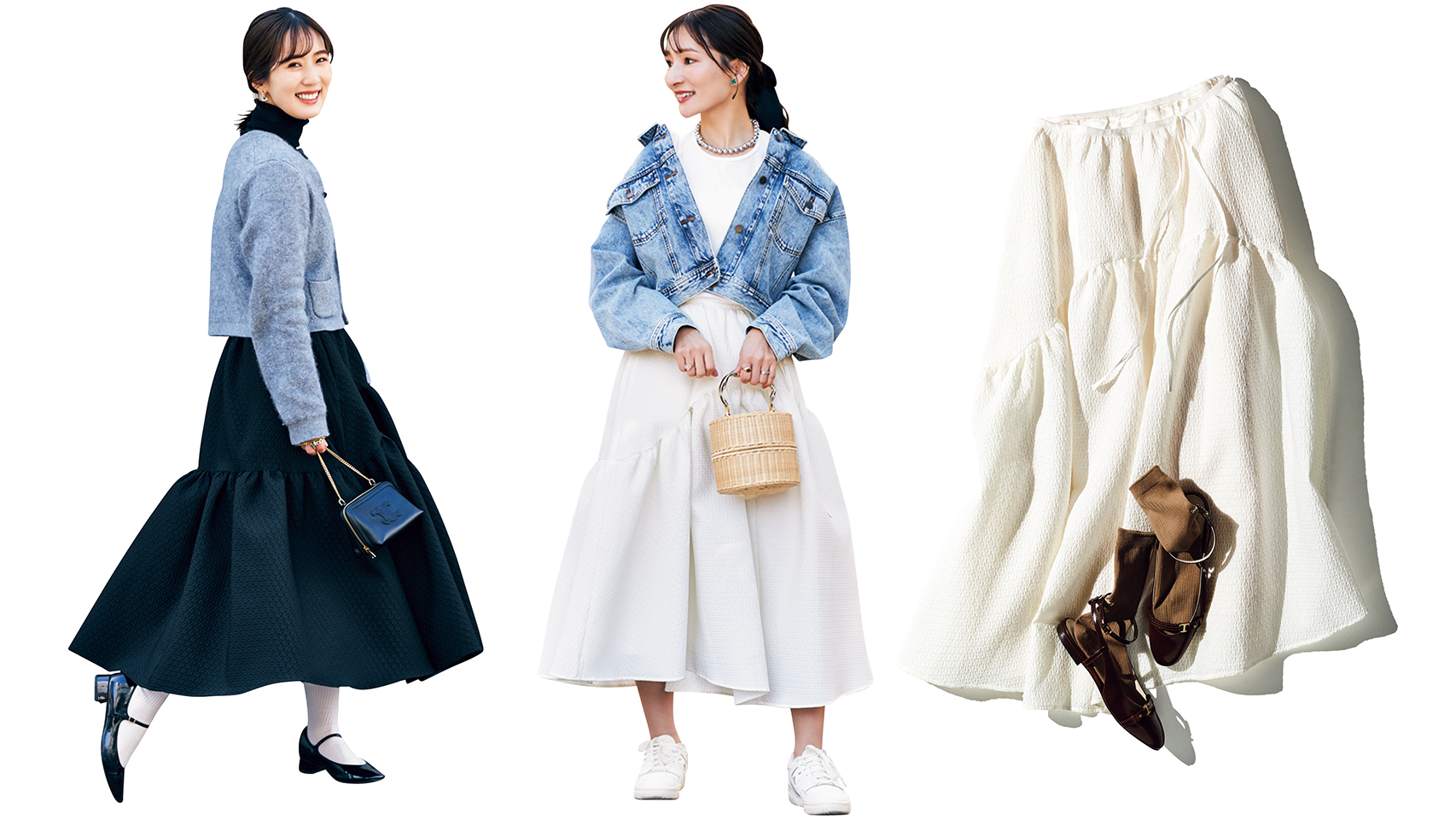 甘派のママが続々と穿いてる『ブルレアのジャカードスカート』着こなし