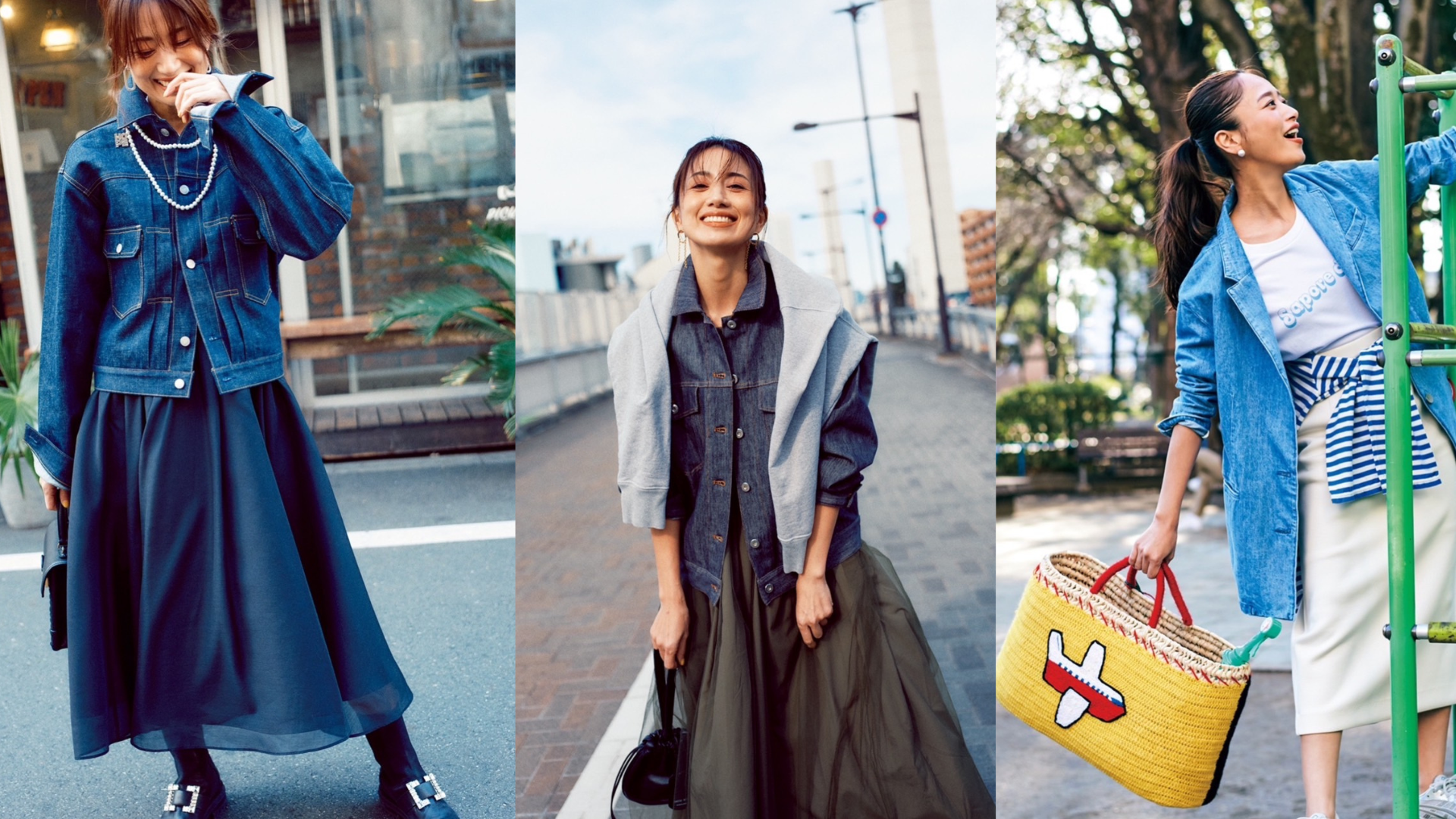 ボトムスを選ばなくて万能すぎる…「デニムジャケット×スカート