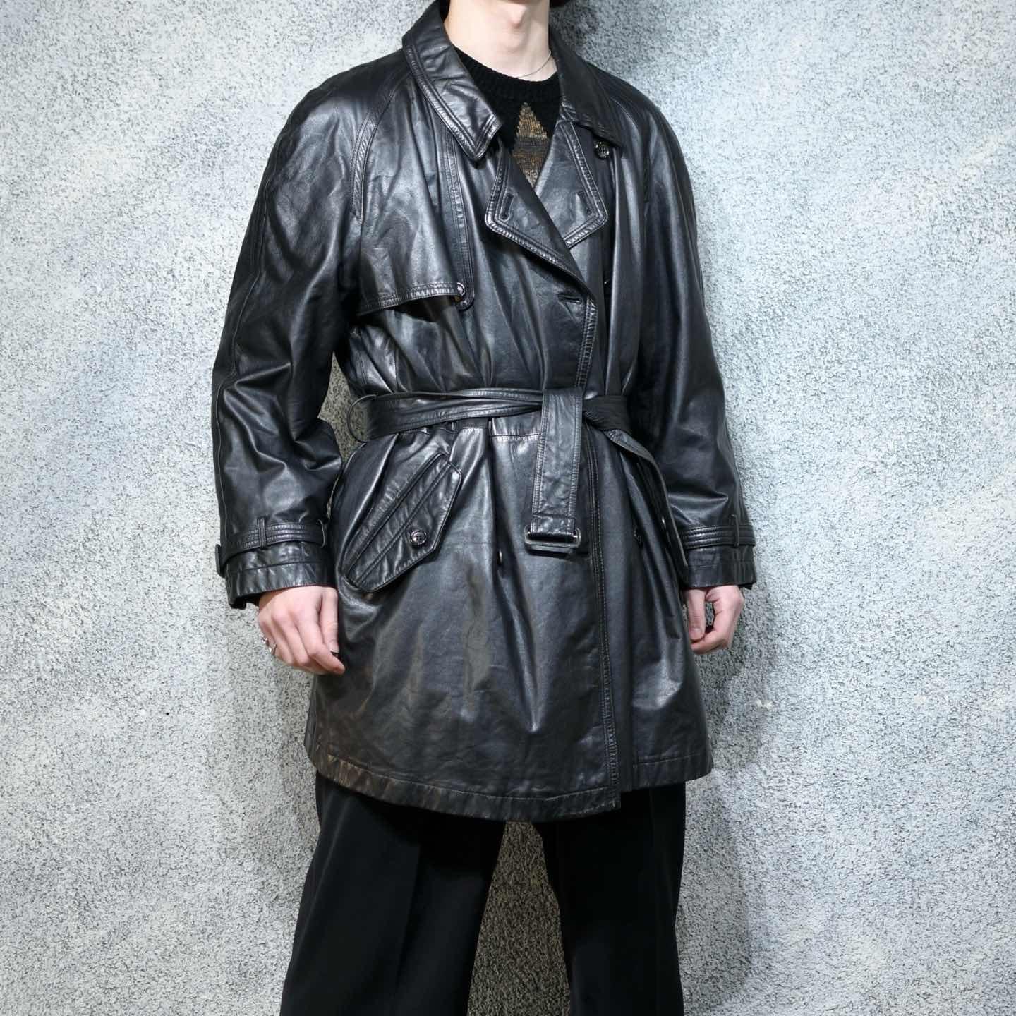 古着通販】古着 オーバーサイズ レザー トレンチコート レザーコート